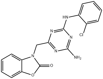 3-[[4-amino-6-(2-chloroanilino)-1,3,5-triazin-2-yl]methyl]-1,3-benzoxazol-2-one Struktur