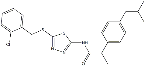 N-[5-[(2-chlorophenyl)methylsulfanyl]-1,3,4-thiadiazol-2-yl]-2-[4-(2-methylpropyl)phenyl]propanamide Struktur