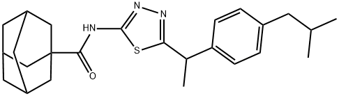 N-[5-[1-[4-(2-methylpropyl)phenyl]ethyl]-1,3,4-thiadiazol-2-yl]adamantane-1-carboxamide Struktur