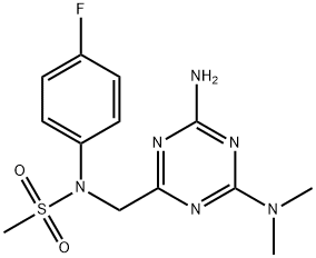 N-[[4-amino-6-(dimethylamino)-1,3,5-triazin-2-yl]methyl]-N-(4-fluorophenyl)methanesulfonamide Struktur