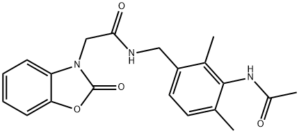 N-[(3-acetamido-2,4-dimethylphenyl)methyl]-2-(2-oxo-1,3-benzoxazol-3-yl)acetamide Struktur