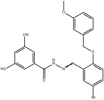 N-[(E)-[5-bromo-2-[(3-methoxyphenyl)methoxy]phenyl]methylideneamino]-3,5-dihydroxybenzamide Struktur