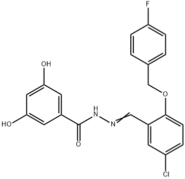 N-[(E)-[5-chloro-2-[(4-fluorophenyl)methoxy]phenyl]methylideneamino]-3,5-dihydroxybenzamide Struktur