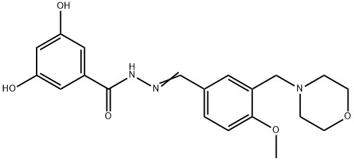 3,5-dihydroxy-N-[(E)-[4-methoxy-3-(morpholin-4-ylmethyl)phenyl]methylideneamino]benzamide Struktur