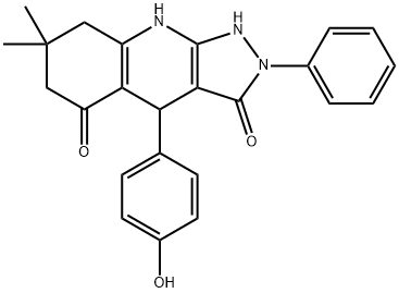 4-(4-hydroxyphenyl)-7,7-dimethyl-2-phenyl-4,6,8,9-tetrahydro-1H-pyrazolo[3,4-b]quinoline-3,5-dione Struktur