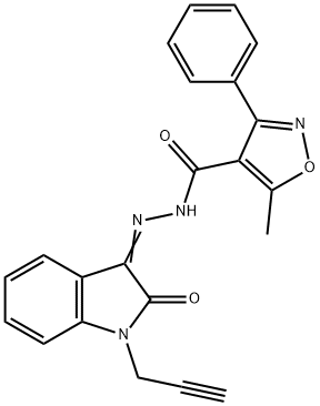 5-methyl-N-[(Z)-(2-oxo-1-prop-2-ynylindol-3-ylidene)amino]-3-phenyl-1,2-oxazole-4-carboxamide Struktur