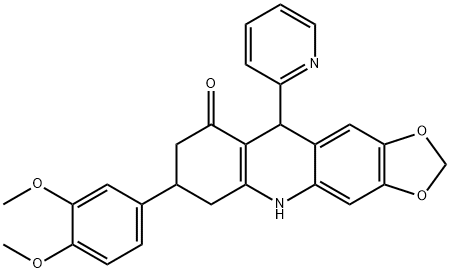 7-(3,4-dimethoxyphenyl)-10-pyridin-2-yl-6,7,8,10-tetrahydro-5H-[1,3]benzodioxolo[5,6-b]quinolin-9-one Struktur