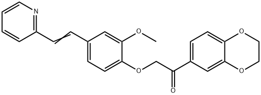 1-(2,3-dihydro-1,4-benzodioxin-6-yl)-2-[2-methoxy-4-[(E)-2-pyridin-2-ylethenyl]phenoxy]ethanone Struktur