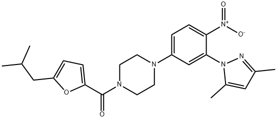 [4-[3-(3,5-dimethylpyrazol-1-yl)-4-nitrophenyl]piperazin-1-yl]-[5-(2-methylpropyl)furan-2-yl]methanone Struktur