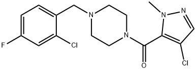 [4-[(2-chloro-4-fluorophenyl)methyl]piperazin-1-yl]-(4-chloro-2-methylpyrazol-3-yl)methanone Struktur