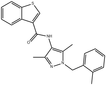 N-[3,5-dimethyl-1-[(2-methylphenyl)methyl]pyrazol-4-yl]-1-benzothiophene-3-carboxamide Struktur