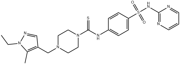 4-[(1-ethyl-5-methylpyrazol-4-yl)methyl]-N-[4-(pyrimidin-2-ylsulfamoyl)phenyl]piperazine-1-carbothioamide Struktur