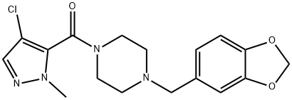 [4-(1,3-benzodioxol-5-ylmethyl)piperazin-1-yl]-(4-chloro-2-methylpyrazol-3-yl)methanone Struktur