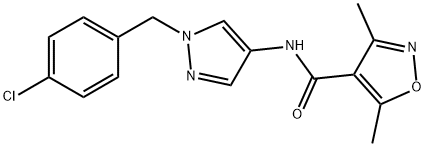 N-[1-[(4-chlorophenyl)methyl]pyrazol-4-yl]-3,5-dimethyl-1,2-oxazole-4-carboxamide Struktur