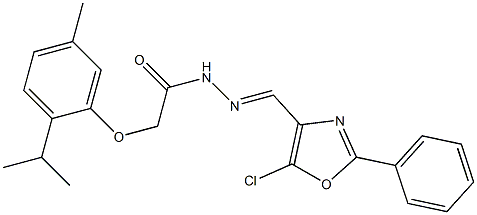 N-[(E)-(5-chloro-2-phenyl-1,3-oxazol-4-yl)methylideneamino]-2-(5-methyl-2-propan-2-ylphenoxy)acetamide Struktur