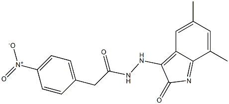 N'-(5,7-dimethyl-2-oxoindol-3-yl)-2-(4-nitrophenyl)acetohydrazide Struktur