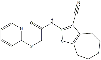 N-(3-cyano-5,6,7,8-tetrahydro-4H-cyclohepta[b]thiophen-2-yl)-2-pyridin-2-ylsulfanylacetamide Struktur