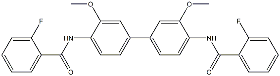 2-fluoro-N-[4-[4-[(2-fluorobenzoyl)amino]-3-methoxyphenyl]-2-methoxyphenyl]benzamide Struktur