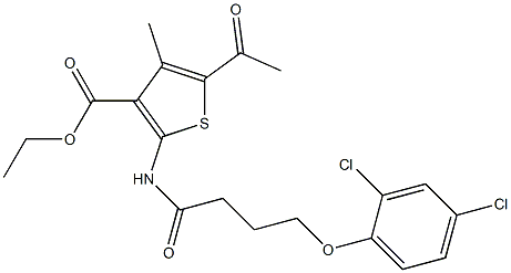 ethyl 5-acetyl-2-[4-(2,4-dichlorophenoxy)butanoylamino]-4-methylthiophene-3-carboxylate Struktur