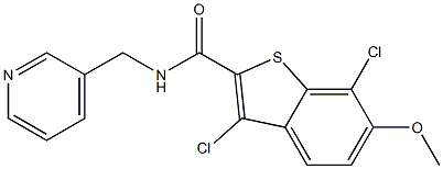 3,7-dichloro-6-methoxy-N-(pyridin-3-ylmethyl)-1-benzothiophene-2-carboxamide Struktur