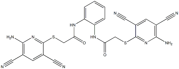 2-(6-amino-3,5-dicyanopyridin-2-yl)sulfanyl-N-[2-[[2-(6-amino-3,5-dicyanopyridin-2-yl)sulfanylacetyl]amino]phenyl]acetamide Struktur