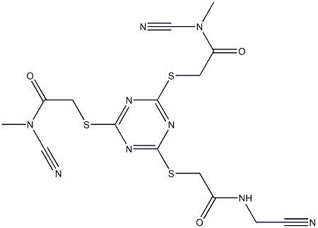 2-[[4,6-bis[[2-(cyanomethylamino)-2-oxoethyl]sulfanyl]-1,3,5-triazin-2-yl]sulfanyl]-N-(cyanomethyl)acetamide Struktur