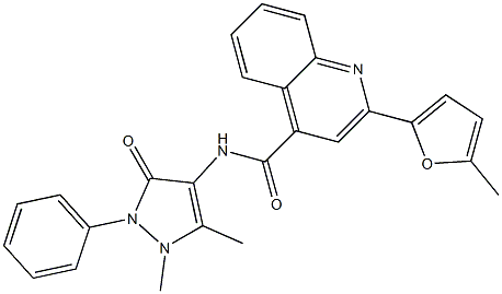 N-(1,5-dimethyl-3-oxo-2-phenylpyrazol-4-yl)-2-(5-methylfuran-2-yl)quinoline-4-carboxamide Struktur