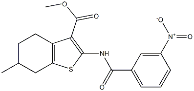 methyl 6-methyl-2-[(3-nitrobenzoyl)amino]-4,5,6,7-tetrahydro-1-benzothiophene-3-carboxylate Struktur