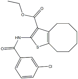 ethyl 2-[(3-chlorobenzoyl)amino]-4,5,6,7,8,9-hexahydrocycloocta[b]thiophene-3-carboxylate Struktur