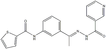 N-[(E)-1-[3-(thiophene-2-carbonylamino)phenyl]ethylideneamino]pyridine-3-carboxamide Struktur