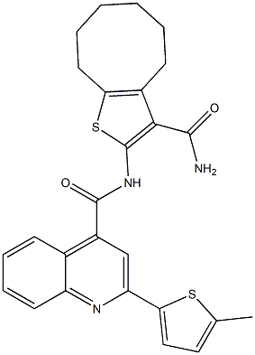 N-(3-carbamoyl-4,5,6,7,8,9-hexahydrocycloocta[b]thiophen-2-yl)-2-(5-methylthiophen-2-yl)quinoline-4-carboxamide Struktur