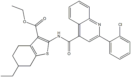 ethyl 2-[[2-(2-chlorophenyl)quinoline-4-carbonyl]amino]-6-ethyl-4,5,6,7-tetrahydro-1-benzothiophene-3-carboxylate Struktur