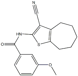 N-(3-cyano-5,6,7,8-tetrahydro-4H-cyclohepta[b]thiophen-2-yl)-3-methoxybenzamide Struktur