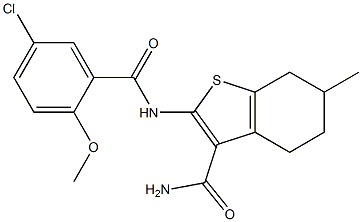 2-[(5-chloro-2-methoxybenzoyl)amino]-6-methyl-4,5,6,7-tetrahydro-1-benzothiophene-3-carboxamide Struktur