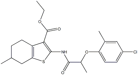 ethyl 2-[2-(4-chloro-2-methylphenoxy)propanoylamino]-6-methyl-4,5,6,7-tetrahydro-1-benzothiophene-3-carboxylate Struktur