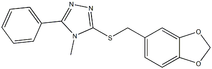 3-(1,3-benzodioxol-5-ylmethylsulfanyl)-4-methyl-5-phenyl-1,2,4-triazole Struktur