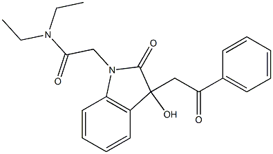 N,N-diethyl-2-(3-hydroxy-2-oxo-3-phenacylindol-1-yl)acetamide Struktur