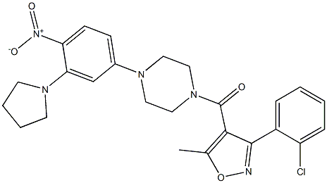 [3-(2-chlorophenyl)-5-methyl-1,2-oxazol-4-yl]-[4-(4-nitro-3-pyrrolidin-1-ylphenyl)piperazin-1-yl]methanone Struktur