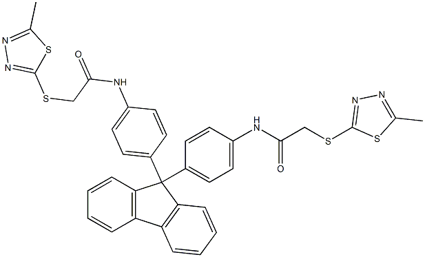 2-[(5-methyl-1,3,4-thiadiazol-2-yl)sulfanyl]-N-[4-[9-[4-[[2-[(5-methyl-1,3,4-thiadiazol-2-yl)sulfanyl]acetyl]amino]phenyl]fluoren-9-yl]phenyl]acetamide Struktur