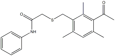 2-[(3-acetyl-2,4,6-trimethylphenyl)methylsulfanyl]-N-phenylacetamide Struktur