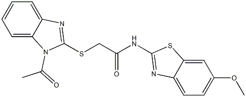 2-(1-acetylbenzimidazol-2-yl)sulfanyl-N-(6-methoxy-1,3-benzothiazol-2-yl)acetamide Struktur