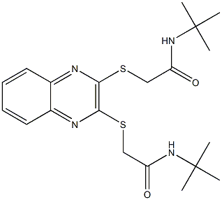 N-tert-butyl-2-[3-[2-(tert-butylamino)-2-oxoethyl]sulfanylquinoxalin-2-yl]sulfanylacetamide Struktur