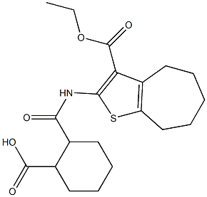 2-[(3-ethoxycarbonyl-5,6,7,8-tetrahydro-4H-cyclohepta[b]thiophen-2-yl)carbamoyl]cyclohexane-1-carboxylic acid Struktur