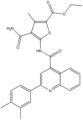 ethyl 4-carbamoyl-5-[[2-(3,4-dimethylphenyl)quinoline-4-carbonyl]amino]-3-methylthiophene-2-carboxylate Struktur