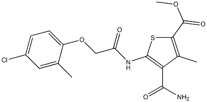 methyl 4-carbamoyl-5-[[2-(4-chloro-2-methylphenoxy)acetyl]amino]-3-methylthiophene-2-carboxylate Struktur