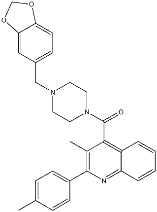 [4-(1,3-benzodioxol-5-ylmethyl)piperazin-1-yl]-[3-methyl-2-(4-methylphenyl)quinolin-4-yl]methanone Struktur