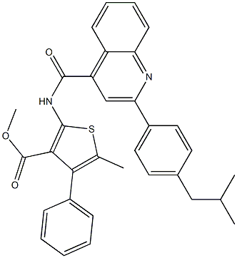 methyl 5-methyl-2-[[2-[4-(2-methylpropyl)phenyl]quinoline-4-carbonyl]amino]-4-phenylthiophene-3-carboxylate Struktur