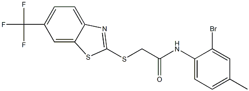 N-(2-bromo-4-methylphenyl)-2-[[6-(trifluoromethyl)-1,3-benzothiazol-2-yl]sulfanyl]acetamide Struktur