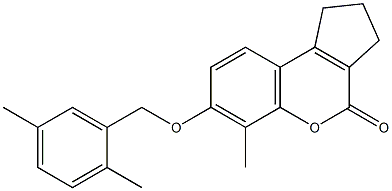 7-[(2,5-dimethylphenyl)methoxy]-6-methyl-2,3-dihydro-1H-cyclopenta[c]chromen-4-one Struktur