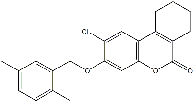 2-chloro-3-[(2,5-dimethylphenyl)methoxy]-7,8,9,10-tetrahydrobenzo[c]chromen-6-one Struktur